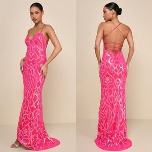 Lulu's Pink and Silver Maxi Dress